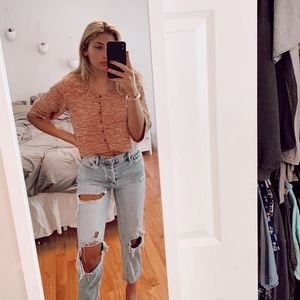 Button Up Heathered Blouse